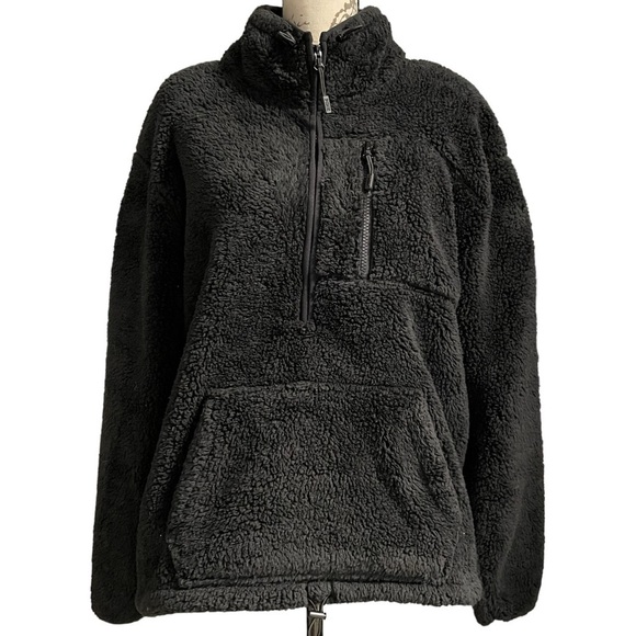 PINK Sherpa pullover sweater black large 1/4 zip teddy bear jacket - Picture 2 of 5